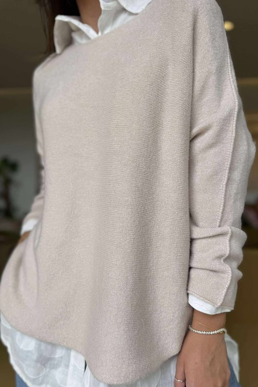 Made in Italy Conrad Body Skim Knit Jumper Stone
